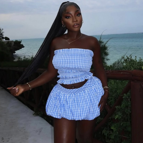 SC Sexy Stripe Wrap Chest Two Piece Skirts Set GANY-LB1500