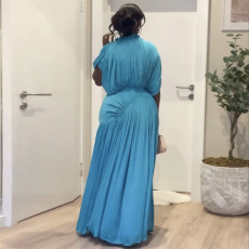 SC Half Sleeve Pleated Solid Color Maxi Dress GANY-LB1515