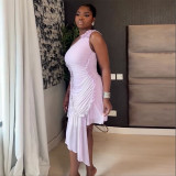 SC Single Shoulder Ruffles Irregular Midi Dress GANY-LB1764