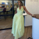 SC Halterneck V Neck Solid Color Maxi Dress GANY-LB1290