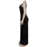 SC Sleeveless Backless Ruched Maxi Dress BY-7582