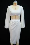 SC Flare Sleeve Solid Color Split Skirt 2 Piece Set GANY-LB1444