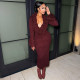 SC Deep V Neck Solid Color Knits Long Dress DLSF-W25D84208