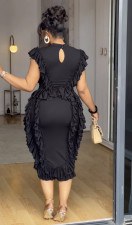 SC Plus Size Solid Color Sleeveless Ruffles Midi Dress GANY-LB1136