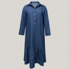 SC Plus Size Long Sleeve Lapel Denim Long Dress GDAM-218717