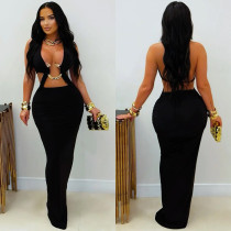 SC Sexy Solid Color Tie Up Maxi Dress BY-7572