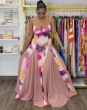 SC V Neck Sling Print Backless Maxi Dress GANY-LB1193