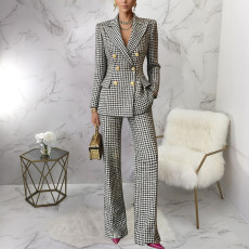 SC Plaid Print Long Sleeve Blazer Pants 2 Piece Set YF-10952
