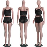 SC Lace-Up Velvet Lace Two-Piece Shorts Nightclub Set SH-3431