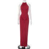 SC Sleeveless Solid Color Ruched Split Maxi Dress GSBW-Q25DS104