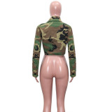 SC Camouflage Print Lapel Neck Short Coats SH-390421
