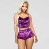 SC Lace-Up Velvet Lace Two-Piece Shorts Nightclub Set SH-3431