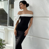 SC One Shoulder Solid Color Tie Up Maxi Dress BLG-D4B17851K