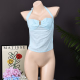 SC Halterneck Solid Color Backless Tops GFRT-32412TBY