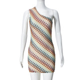 SC Slash Shoulder Sleeveless Knits Mini Dress GFRT-041674DBG