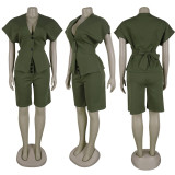 SC Solid Color Short Sleeve Two Piece Short Set NY-11219