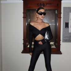 SC Solid Color V Neck Long Sleeve Jumpsuit GAXB-A564JP