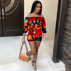 SC Printed Off Shoulder Waist Belt Jumpsuit FSXF-F25X
