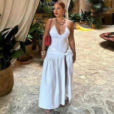 SC Sexy Backless Bodysuit Tie Up Long Skirt 2 Piece Set BLG-S4817189A