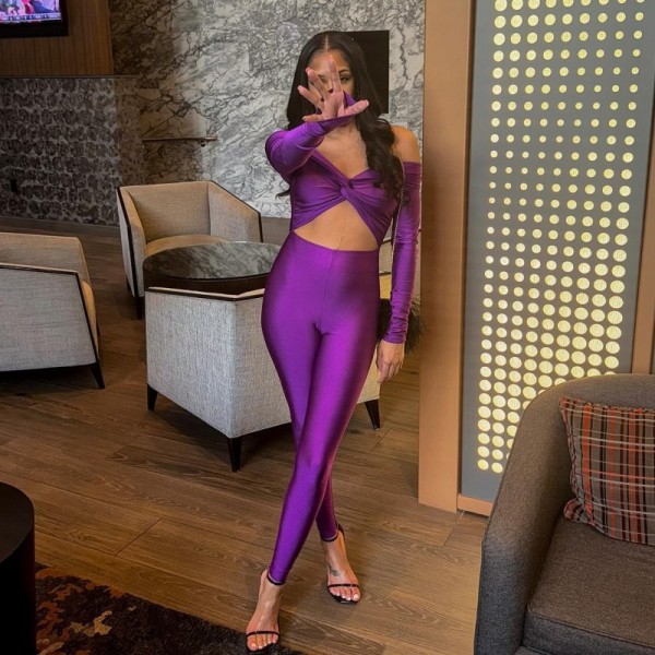 SC Solid Color V Neck Long Sleeve Jumpsuit GAXB-A564JP