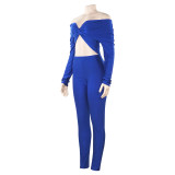 SC Solid Color V Neck Long Sleeve Jumpsuit GAXB-A564JP