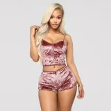 SC Lace-Up Velvet Lace Two-Piece Shorts Nightclub Set SH-3431