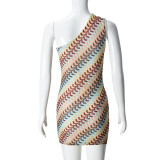 SC Slash Shoulder Sleeveless Knits Mini Dress GFRT-041674DBG