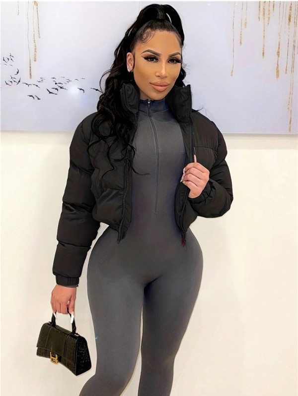 SC Solid Color Long Sleeve Short Cotton Jacket SH-390799