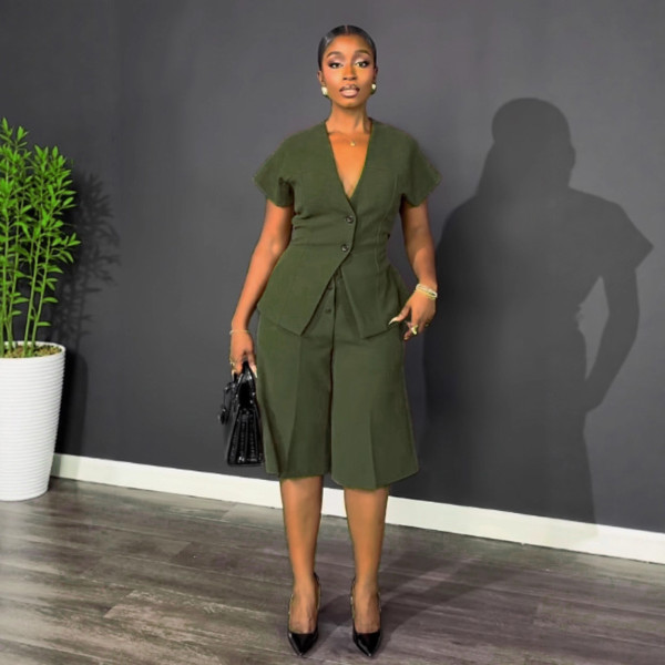 SC Solid Color Short Sleeve Two Piece Short Set NY-11219