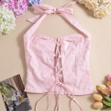 SC Halterneck Solid Color Backless Tops GFRT-32412TBY