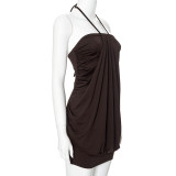 SC Sexy Solid Color Halterneck Backless Mini Dress GSBW-Q24DS139