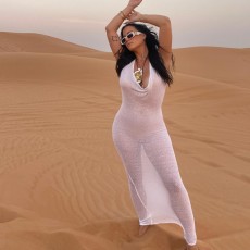 SC Solid Color Sleeveless Hooded Long Dress GAXB-A483DS