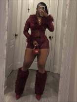 SC Fleece Snake-Print Long-Sleeve Top and Shorts Set MEM-88676