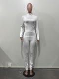 SC Snake Print Long Sleeve Tight Two Piece Pants Set OLYF-6193