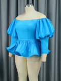 SC Plus Size One-Shoulder Lantern Sleeve Ruffles Blouse GKEN-AM030626
