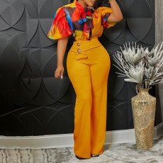 SC Plus Size Print Short Sleeve Shirt Wide Leg Pants 2 Piece Set GATE-D341