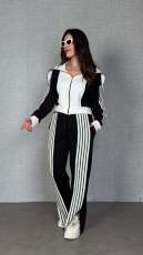 SC Striped Velvet Patchwork Long-Sleeve Zipper Pants Set TE-4741