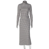 SC Plaid Print Long Sleeve Tops Two Piece Skirts Set GLAG-S5920249G