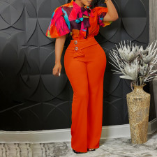 SC Plus Size Print Short Sleeve Shirt Wide Leg Pants 2 Piece Set GATE-D341