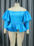 SC Plus Size One-Shoulder Lantern Sleeve Ruffles Blouse GKEN-AM030626