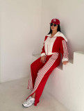 SC Striped Velvet Patchwork Long-Sleeve Zipper Pants Set TE-4741