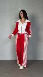 SC Striped Velvet Patchwork Long-Sleeve Zipper Pants Set TE-4741