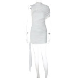 SC Solid Color Ruched Mini Dress GLAG-D5820041F