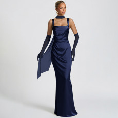 SC Solid Color Square Neck Ribbon Maxi Dress GLAG-D5920130G