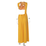 SC Solid Color Hollow Out Patchwork Maxi Dress GLAG-D5920119F
