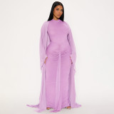 SC Backless Long Sleeve Ribbon Dress+Tulle Shawl Two-Piece Set GDSF-D25ST485