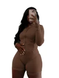 SC Solid Color Zipper Skinny Two Piece Shorts Set GYJY-XY0111