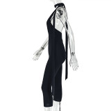 SC V Neck Tie Up Sport Solid Color Jumpsut GJYO-JP006275