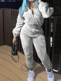 SC Long Sleeve Solid Color Plush Two Piece Pants Set GXHF-81108