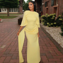 SC Solid Color Backless Lotus Leaf Sleeve Maxi Dress GLAG-D5920189G